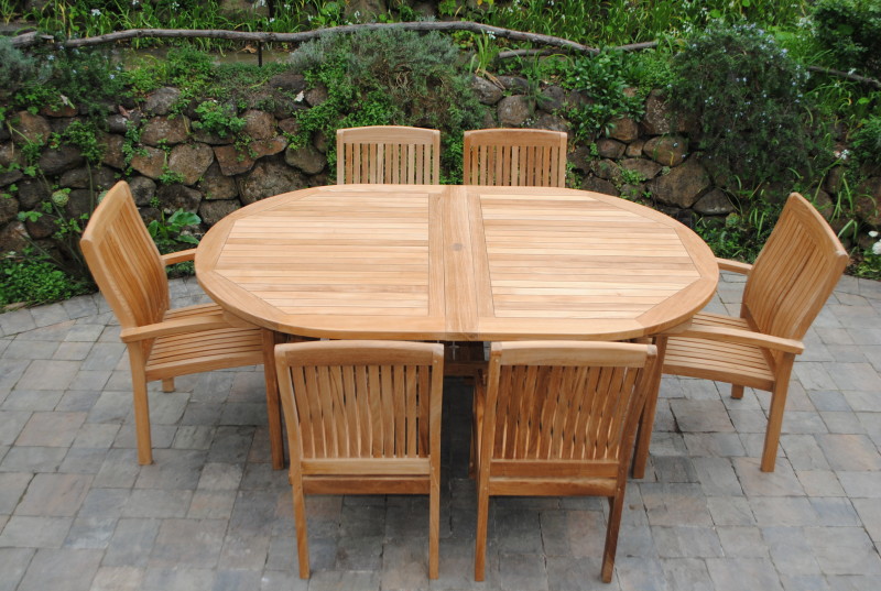 Oval Double Extension Table Paradise Teak, Round Table Paradise Ca