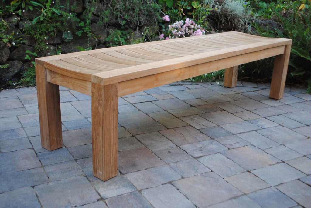 6 Foot teak Backless Bench angle VIew from Paradise Teak Bay Area California