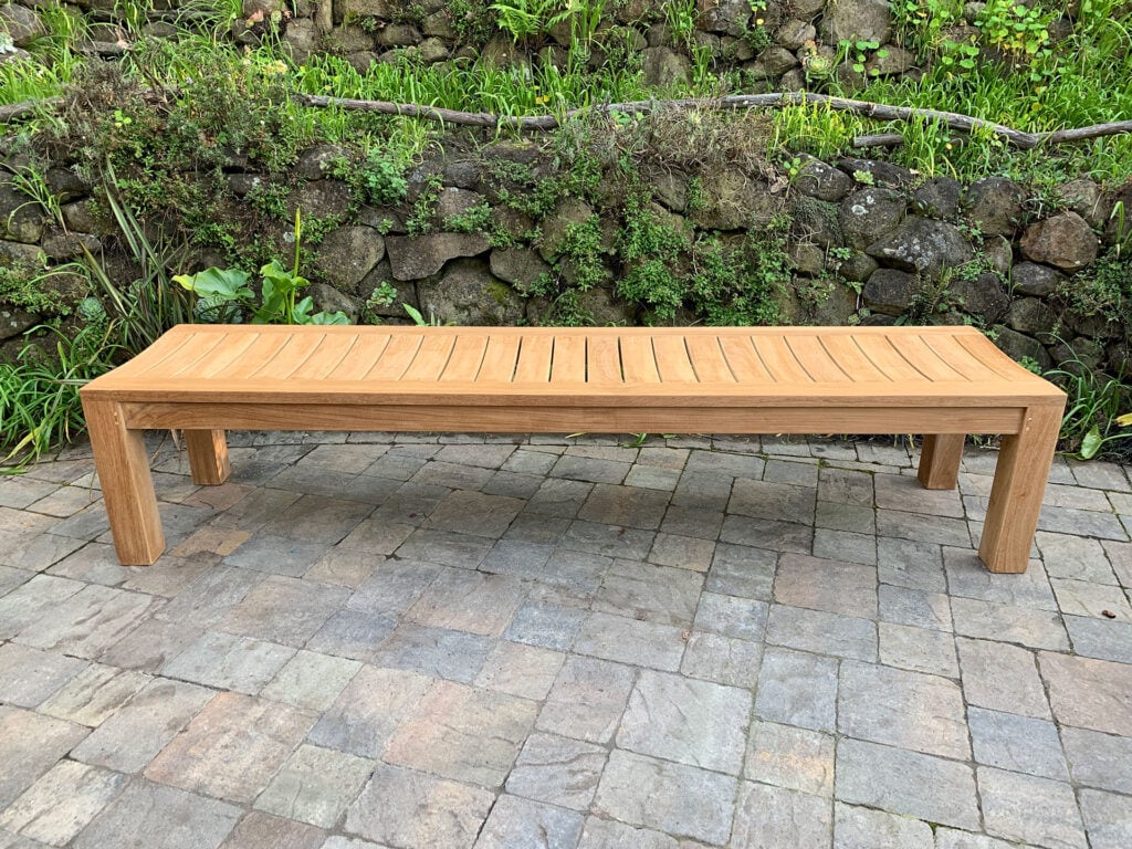 long 7 Foot teak Backless Bench Front View Paradise Teak Bay Area California