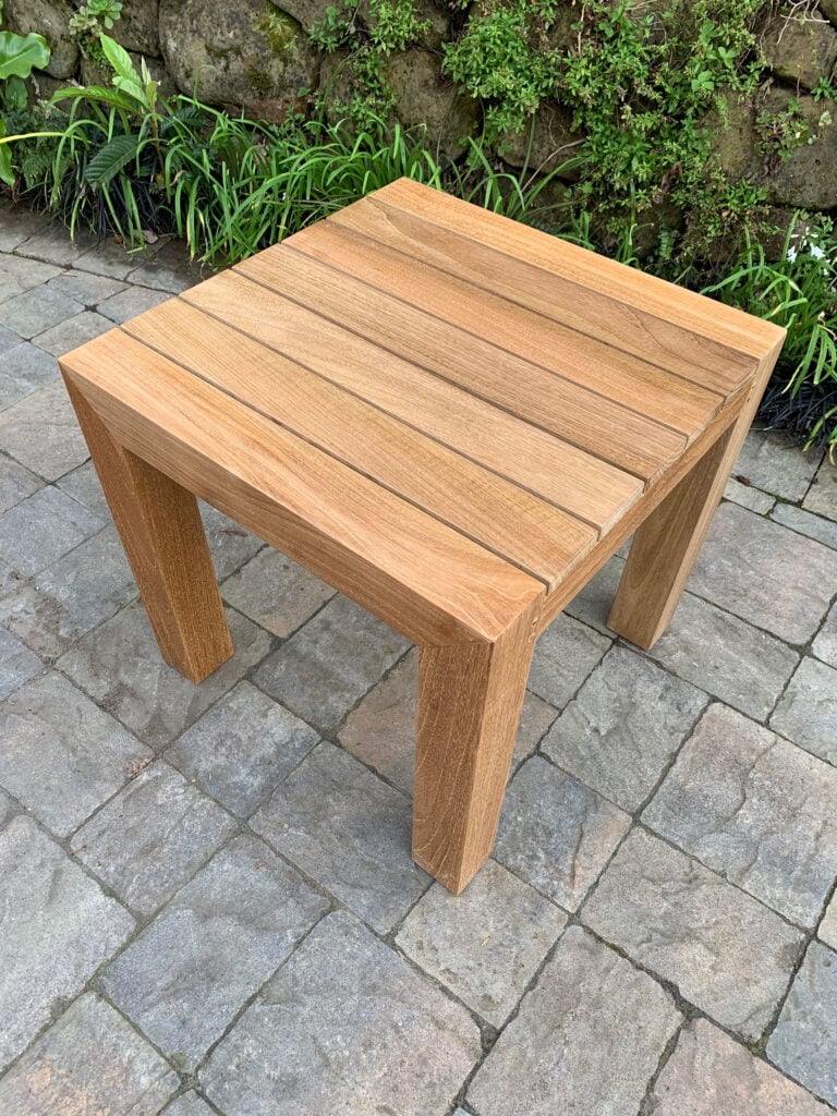 teak Capitola SIde Table is versatile for outdoor patio or deck Paradise Teak Bay Area California