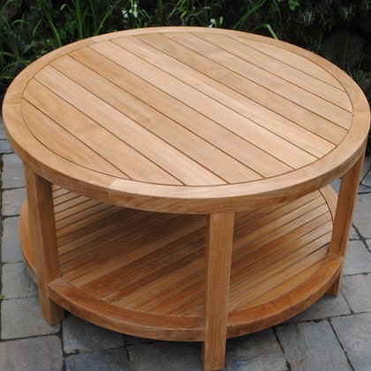 round accent coffee table with shelf Paradise Teak Bay Area California