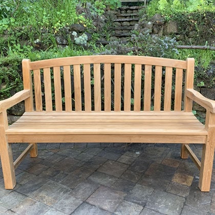 teak outdoor bench with arm rests Paradise Teak Bay Area California
