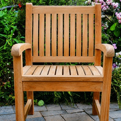 teak dining chair with arm rests Paradise Teak Bay Area California