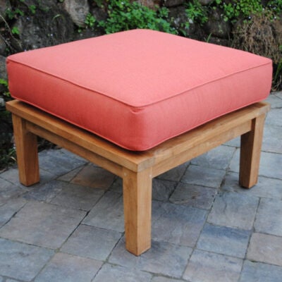 teak Deep Seating Ottoman with orange cushion Paradise Teak Bay Area California