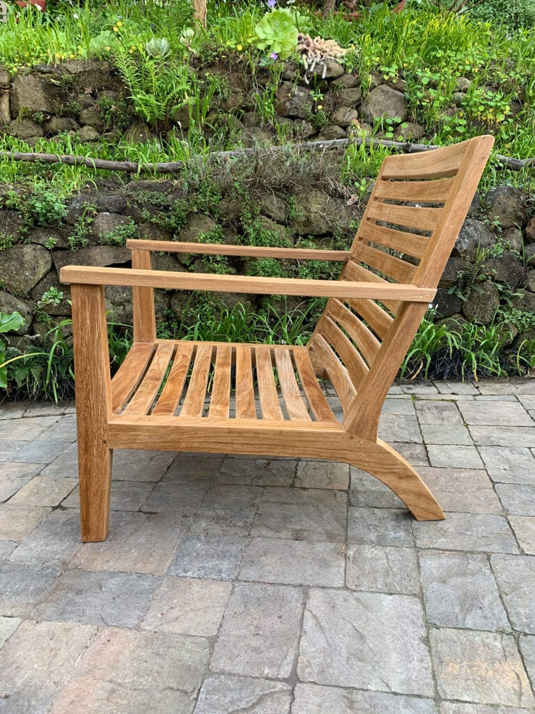 teak Glen Ellen Deep Seating Lounge Chair Sideview sans Sunbrella Cushions side view Paradise Teak Bay Area California
