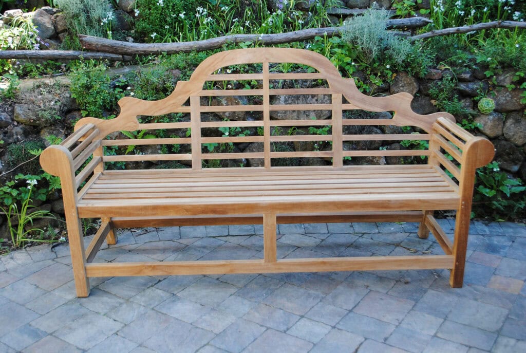 teak Lutyens Bench with unique back and arm rests from Paradise Teak Bay Area California
