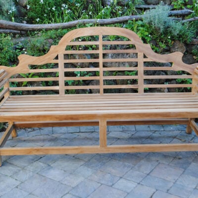 teak Lutyens Bench with unique back and arm rests from Paradise Teak Bay Area California