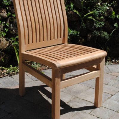 Napa Side Chair Angle View sitting in sun Paradise Teak Bay Area California