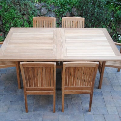 teak Rectangle Double Extension Table with four teak Chairs provides plenty of space Paradise Teak Bay Area California
