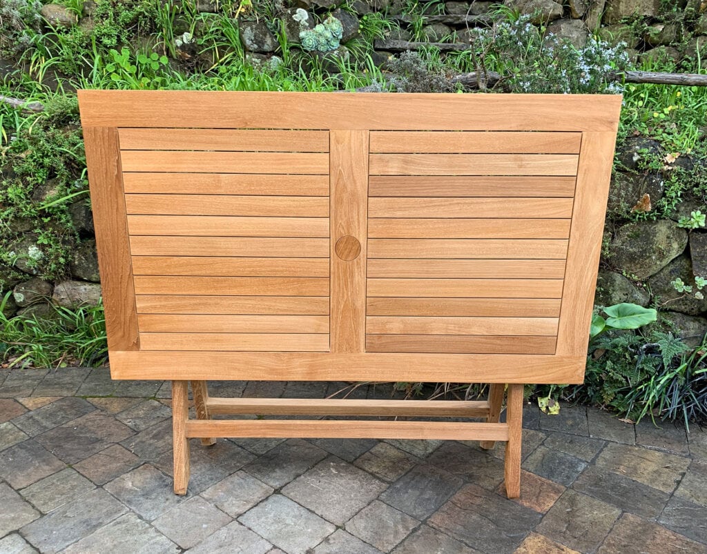 Rectangle Folding Table Folded saves space on patio when not in use Paradise Teak Bay Area California
