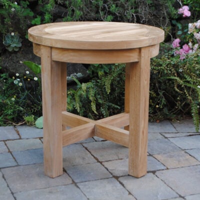 Round teak Side Table with Cross Bars makes the table sturdy Paradise Teak Bay Area California