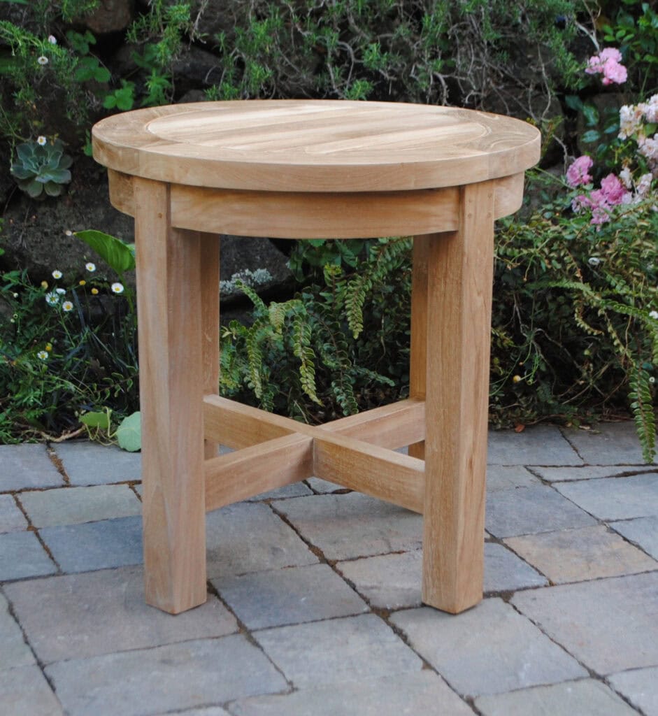 Round teak Side Table with Cross Bars makes the table sturdy Paradise Teak Bay Area California