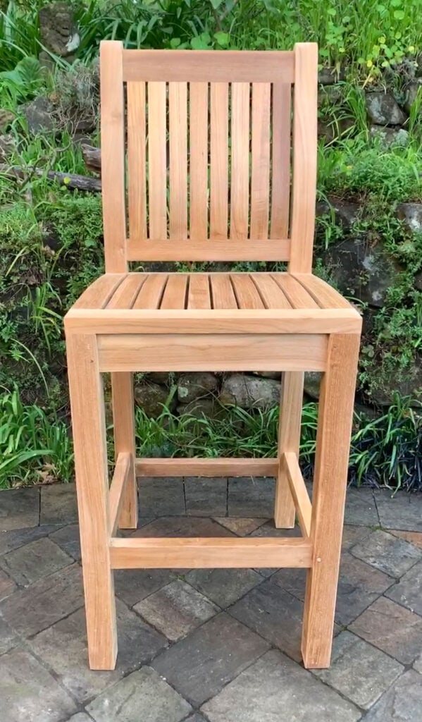 Sausalito Teak Bar Chair Front view Paradise Teak Bay Area California