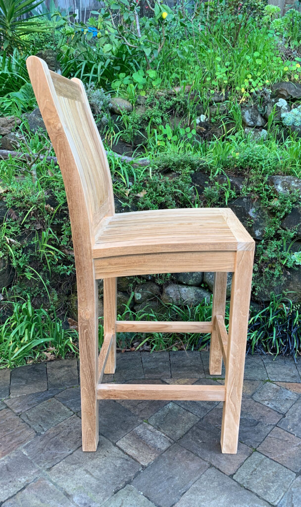 Sausalito Teak Bar Chair Side View Paradise Teak Bay Area California