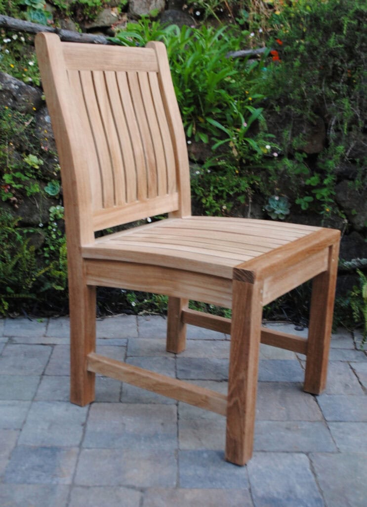 teak Sausalito Side Chair can be used at a table or stand alone on a patio Paradise Teak Bay Area California