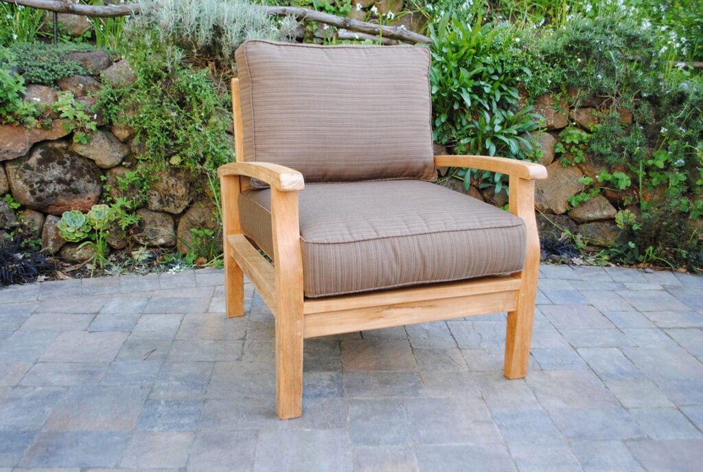 teak Sonoma Deep Seating Lounge Chair with taupe cushions Paradise Teak Bay Area California