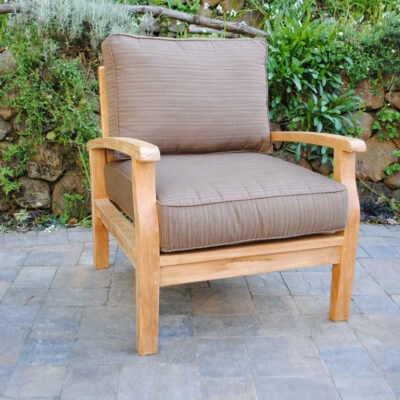 teak Sonoma Deep Seating Lounge Chair with taupe cushions Paradise Teak Bay Area California