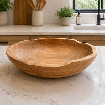 Teak Bowl on a kitchen counter Paradise Teak Bay Area California